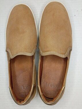 UGG Cas Chestnut Suede Gold Heel Slip-On Sneakers Women’s Size 6.5